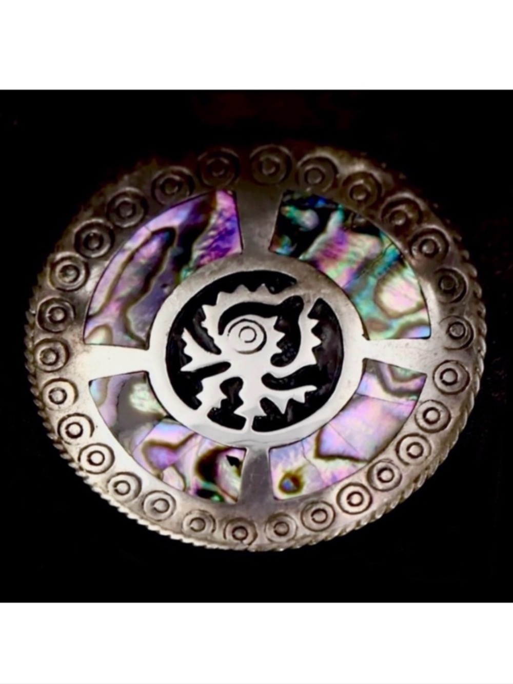 🌸🔮Signed, Vintage Taxco Sterling Silver Abalone Inlay Pendant / Brooch / Pin
